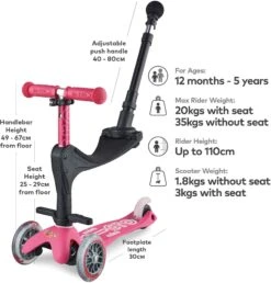 Mini Micro 3in1 Deluxe Plus Pink Kids Scooter (Minor Packaging Imperfection) -Apollo® Sale Store 238222b
