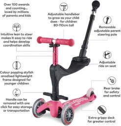 Mini Micro 3in1 Deluxe Plus Pink Kids Scooter (Minor Packaging Imperfection) -Apollo® Sale Store 238222c