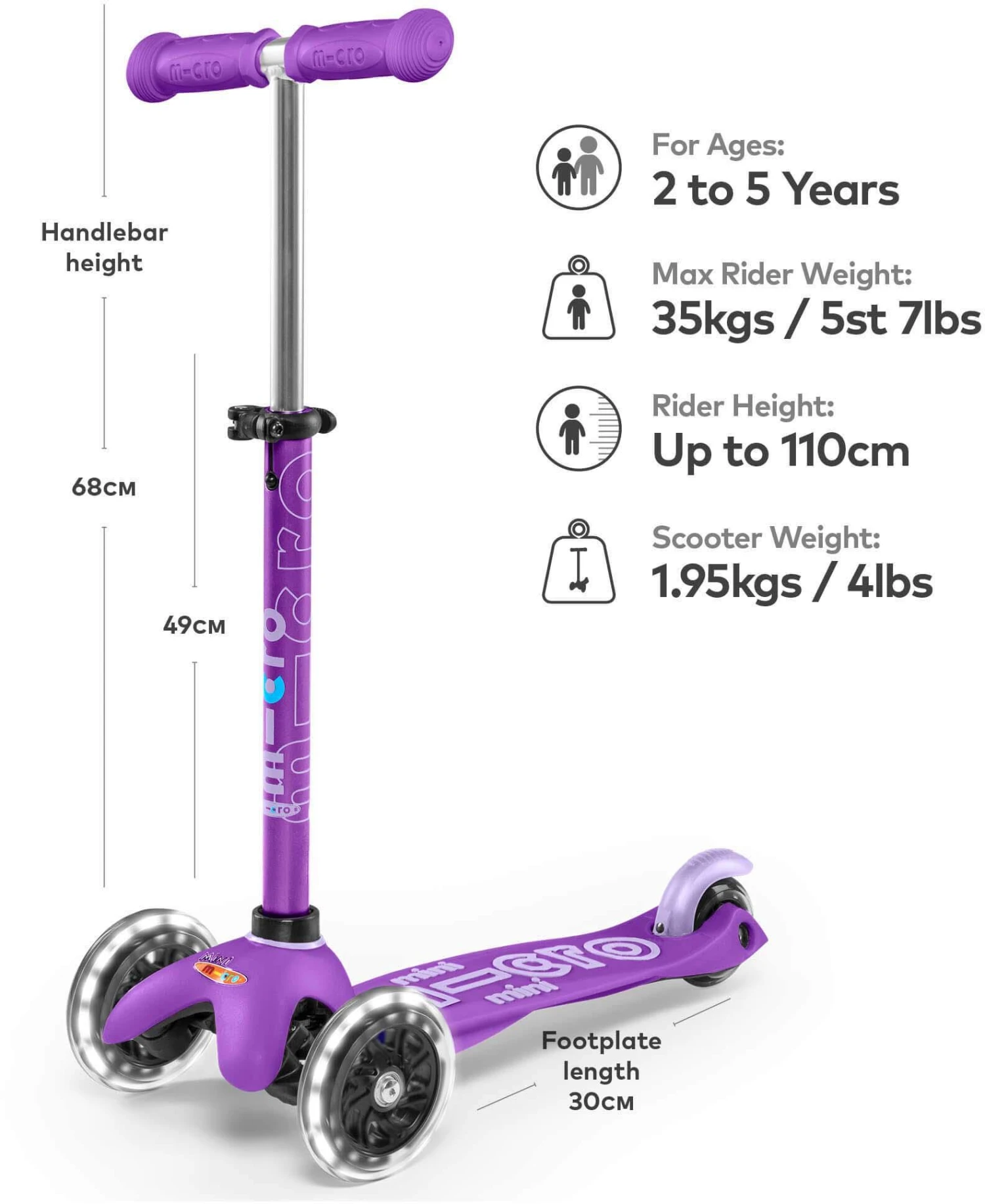 Mini Micro Deluxe LED Purple Kids Scooter 5 Mini Micro Deluxe LED Purple Kids Scooter - Image 3