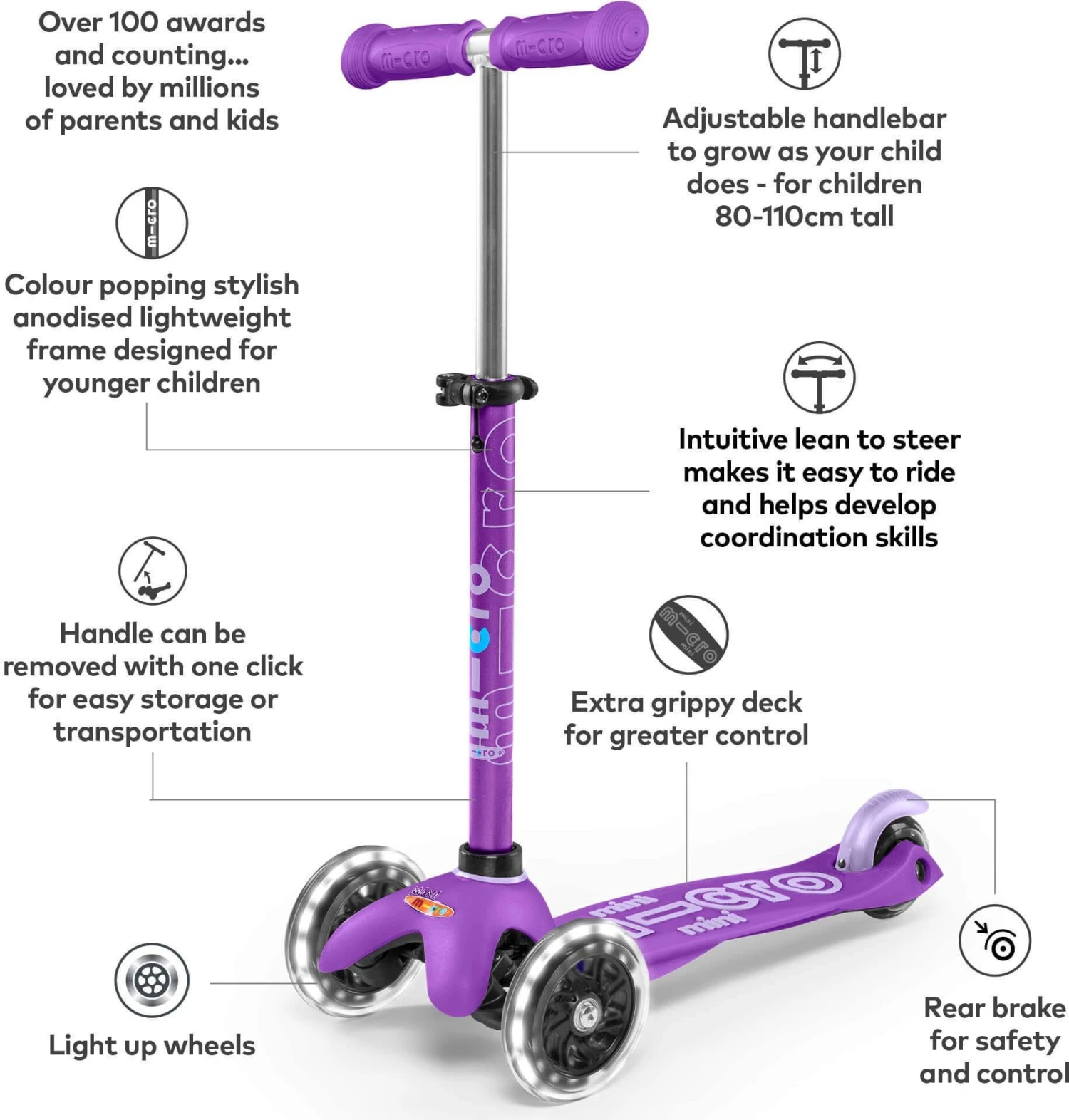 Mini Micro Deluxe LED Purple Kids Scooter 6 Mini Micro Deluxe LED Purple Kids Scooter - Image 4